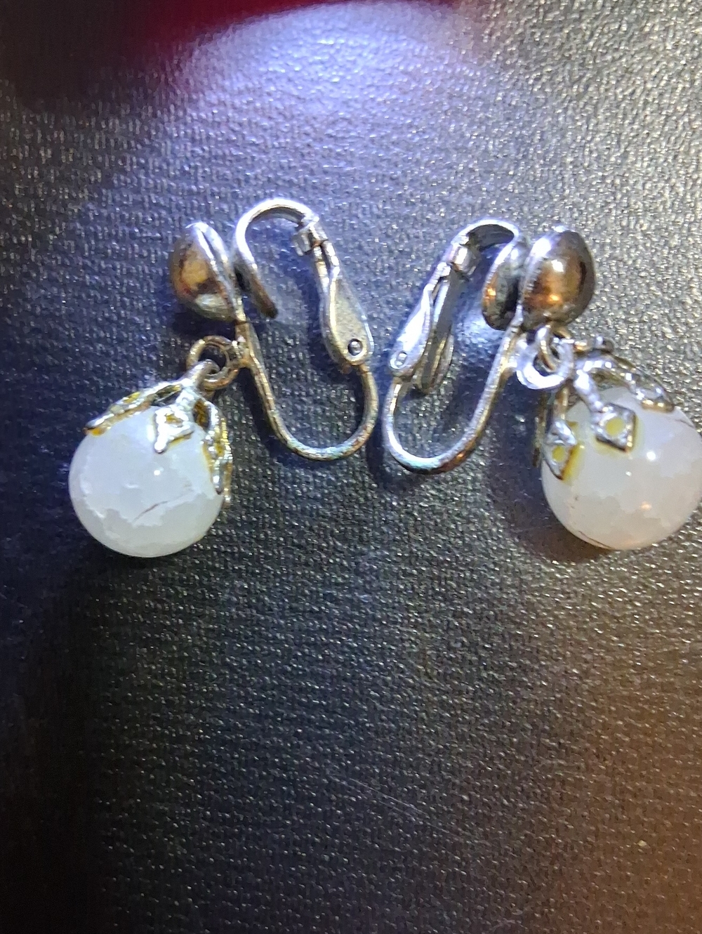 Vintage White Bead Clip-On Drop Earrings - Unbranded